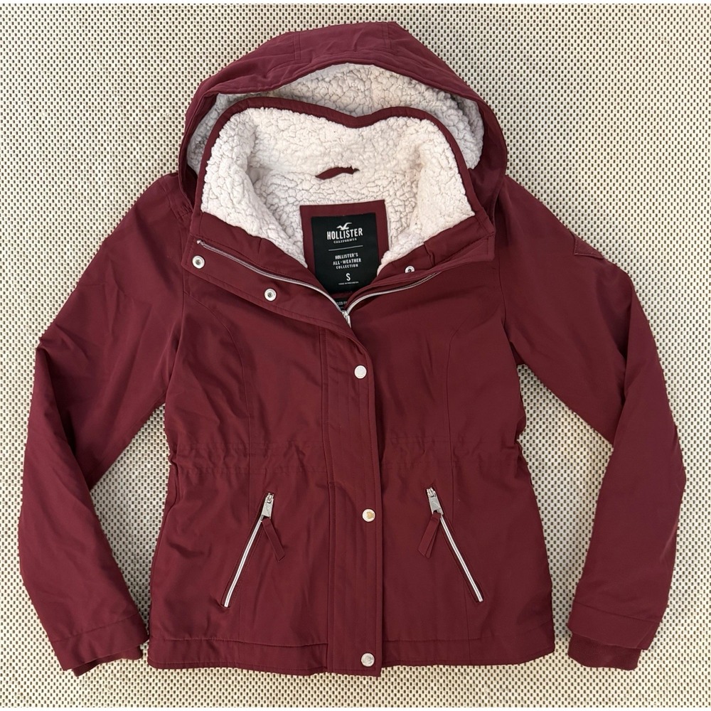 Hollister Womens Faux Fur Lined Hooded All Weather Jacket Parka Recycled Small